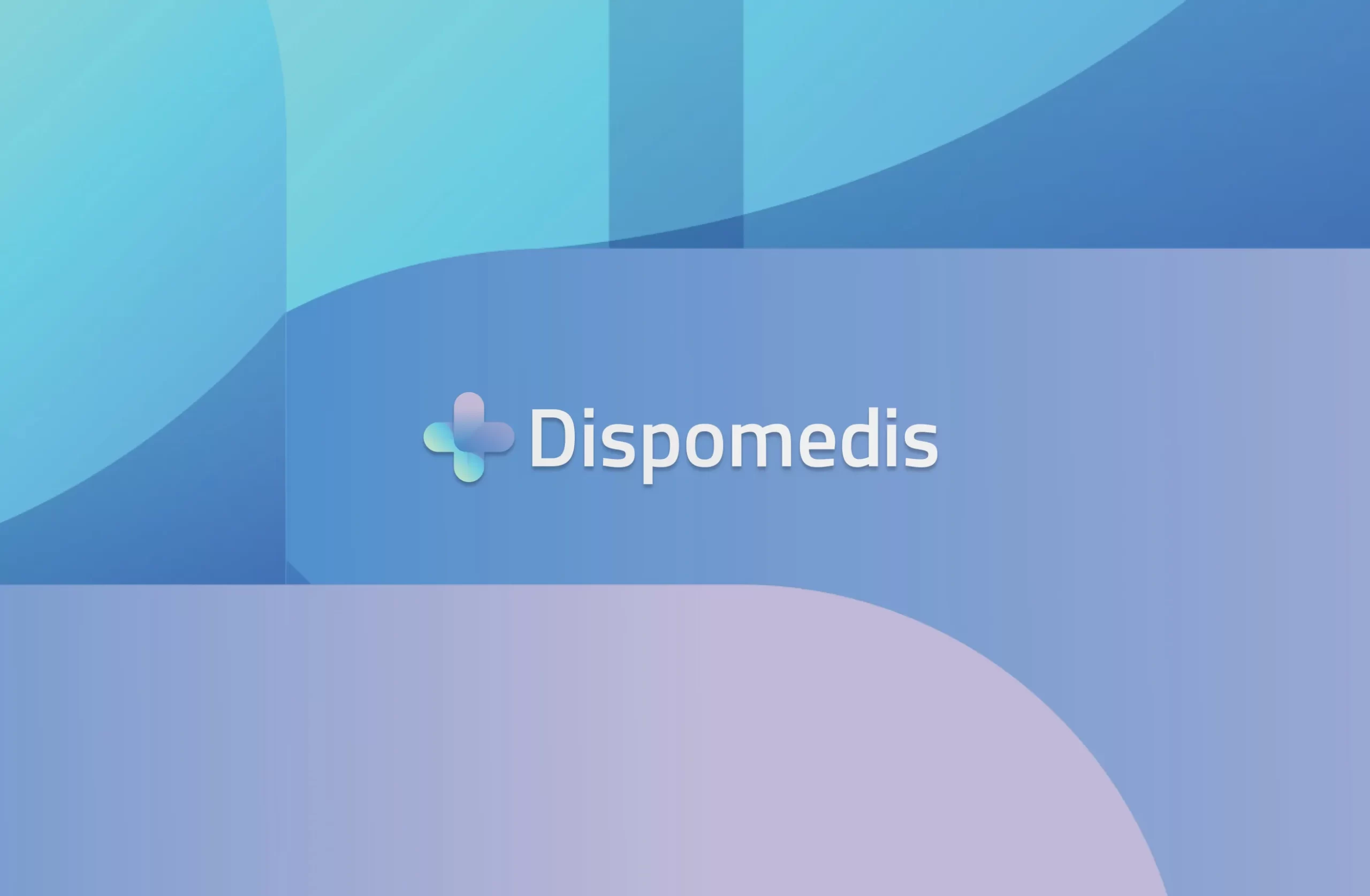 Thumbnail do projeto Dispomedi, visual moderno com padrões em azul-claro e logótipo destacado, desenvolvido pela Tekna Creative.